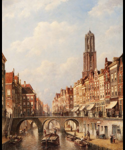 804988 Gezicht op de Oudegracht Tolsteegzijde te Utrecht met de Hamburgerbrug en rechts op de achtergrond de Domtoren.
